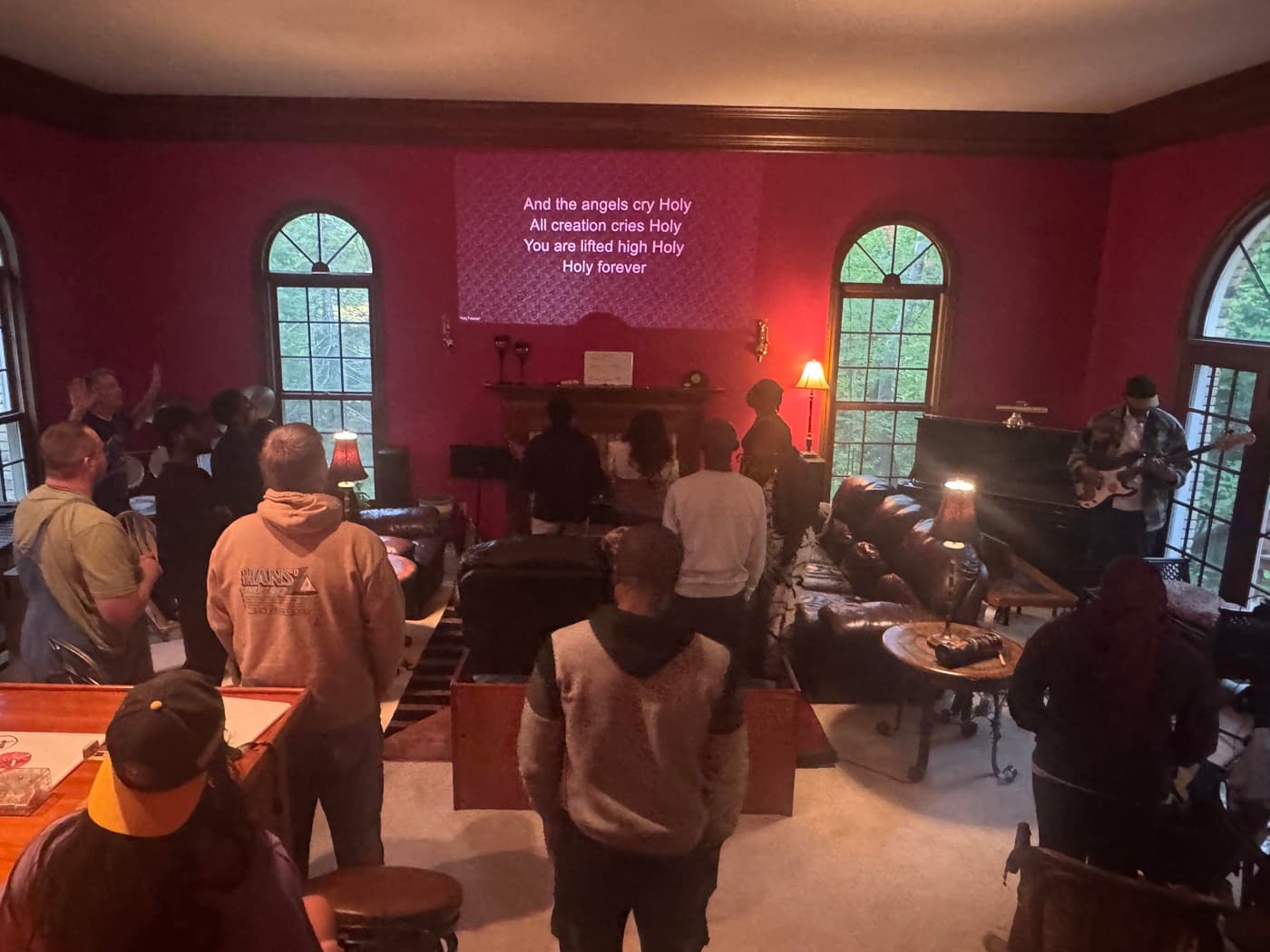 Worship night in a house living room